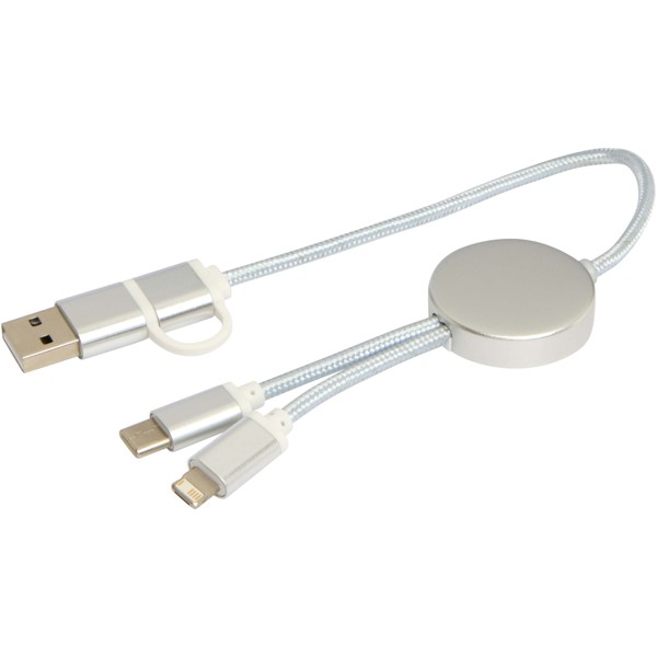 Alasia 5-in-1 recycled aluminium and plastic 30 cm data sync and 27W fast charge cable - Silver