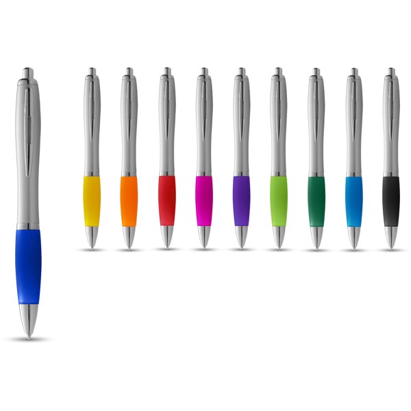 Bolígrafo plateado con empuñadura de color "Nash" - Plateado / Negro intenso