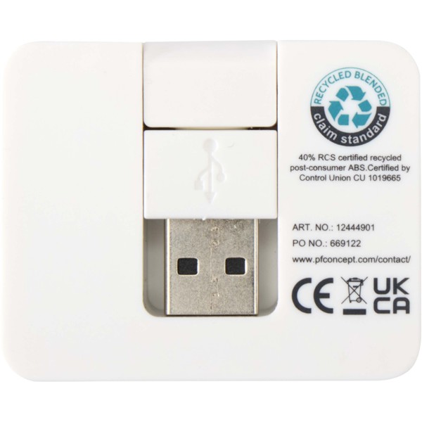 Gaia 4-port USB hub with USB-A and Type-C output and dual input - made from recycled plastic - White
