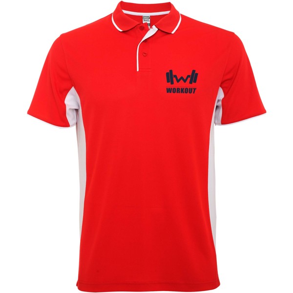 Montmelo short sleeve unisex sports polo - Red / White / XL