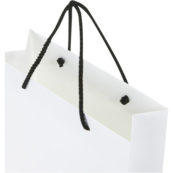 Handmade 170 g/m2 integra paper bag with plastic cord handles - 24 x 9 x 36 cm - White / Black