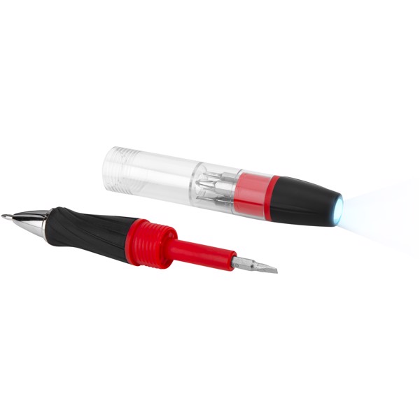 King 7-function screwdriver with LED light pen - Red