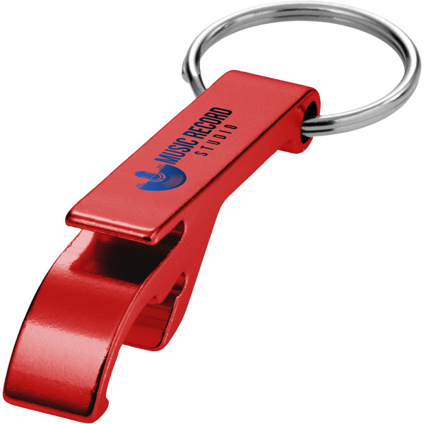 Tao RCS recycled aluminium bottle and can opener with keychain - Red