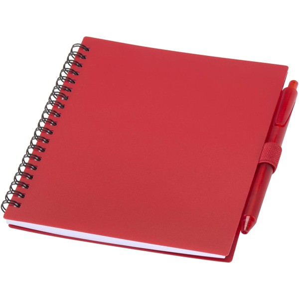 Niove recycled plastic soft cover notebook and ballpoint pen set (blue ink) - Red