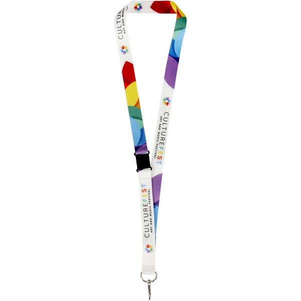 Lois sublimation RPET lanyard with safety breakaway - Black / White / 25mm