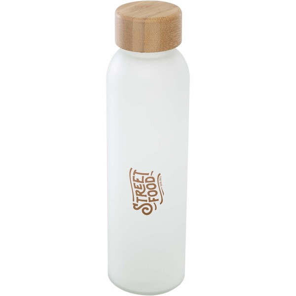 Lume 500 ml matte soda lime glass bottle with bamboo lid - White