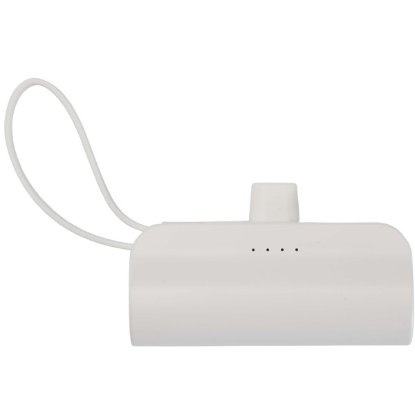 Alnair 5000 mAh 10W recycled plastic Type-C power bank with built-in flip stand and 2-in-1 cable - White