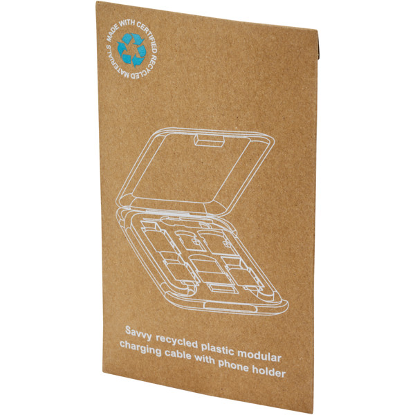 Savvy recycled plastic modular charging cable with phone holder - White