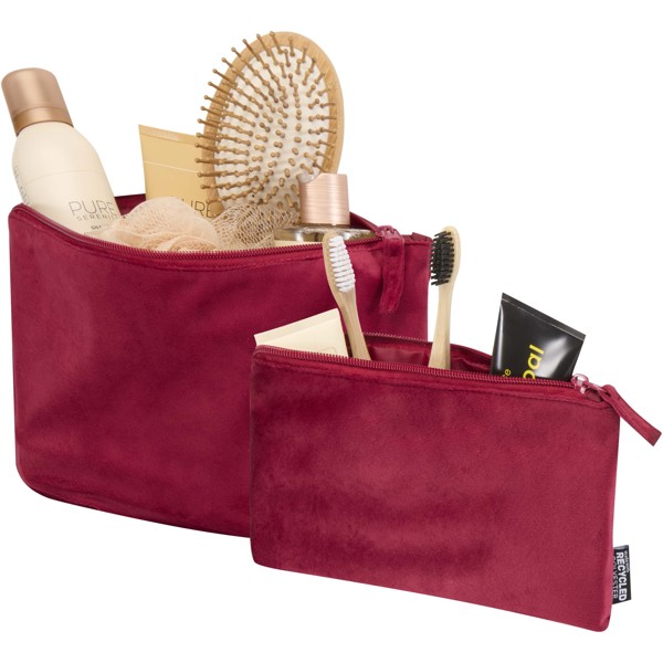 Swift GRS recycled velvet toiletry bag set - Burgundy