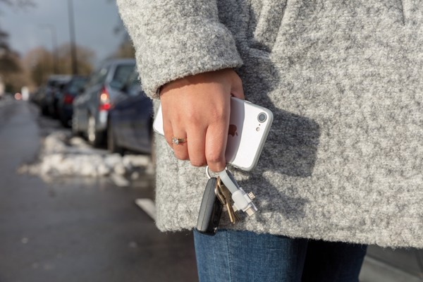 Klíčenka s kabelem 3 v 1 - Bílá / Šedá