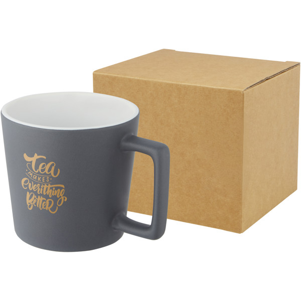 Cali 370 ml ceramic mug with matt finish - White / Matted Grey