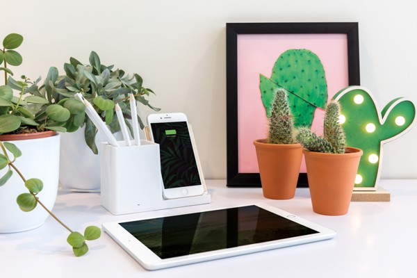 Ontario 5W wireless charger with pen holder - White