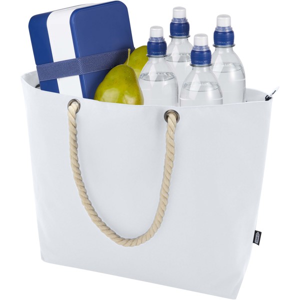 Panama GRS recycled beach cooler tote bag with cord handles 23L - White