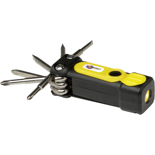Octo 8-in-1 RCS recycled plastic screwdriver set with torch - Yellow