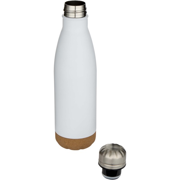 Cove 500 ml double wall vacuum insulated stainless steel water bottle with cork details - White
