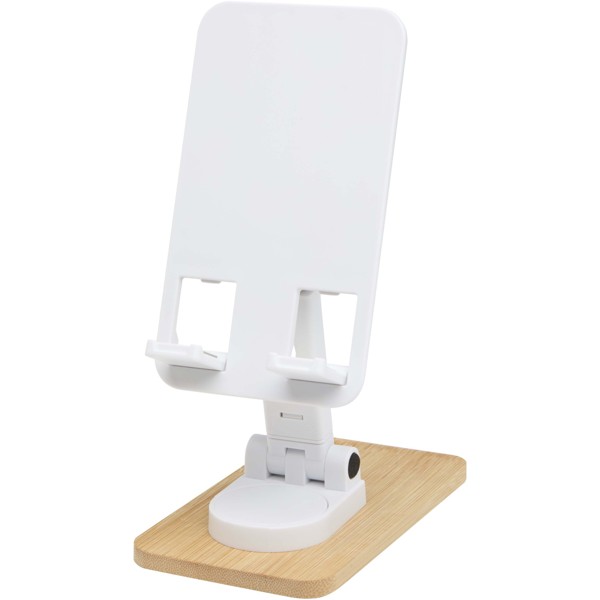 Alfirk recycled plastic foldeable desk phone stand with bamboo details - White