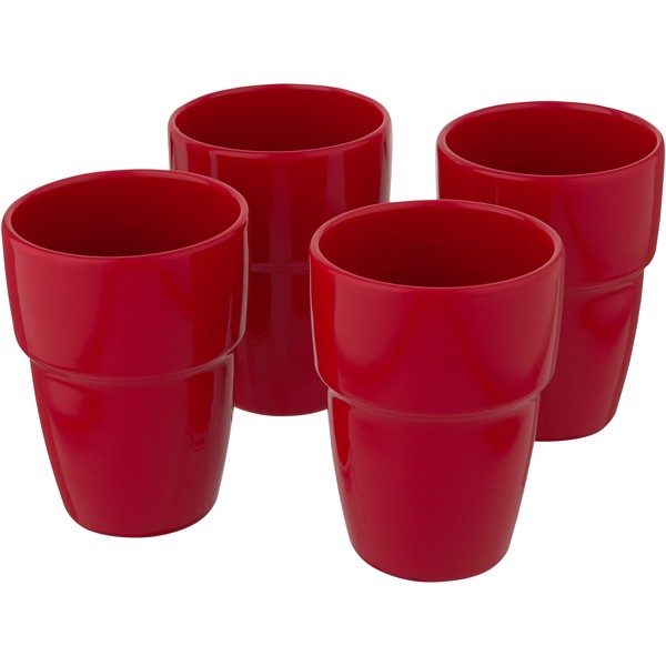 Staki 4-piece 280 ml stackable mug gift set - Red