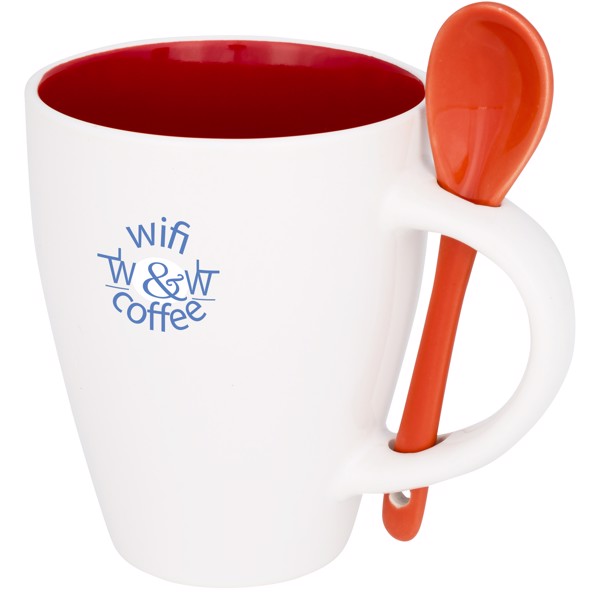 Taza de cerámica de 250 ml con cuchara "Nadu" - Rojo