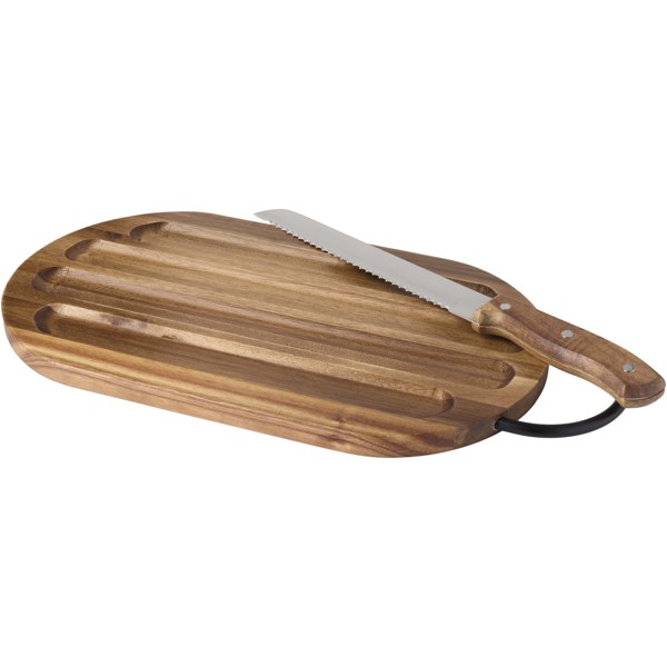 Prestige acacia wood chopping board with bread knife