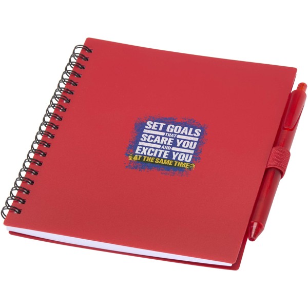 Niove recycled plastic soft cover notebook and ballpoint pen set (blue ink) - Red