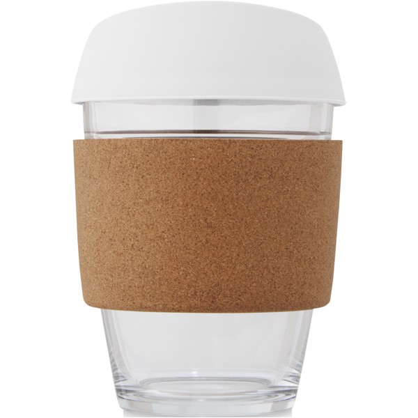 Lidan 360 ml borosilicate glass tumbler with cork grip and silicone lid - White