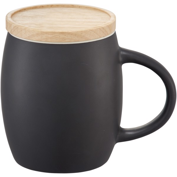 Hearth 400 ml ceramic mug with wooden coaster - Black / White