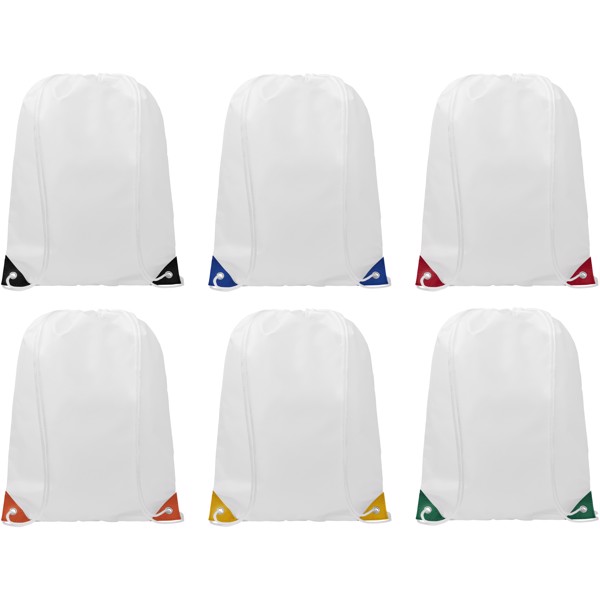 Oriole drawstring backpack with coloured corners - White / Solid black