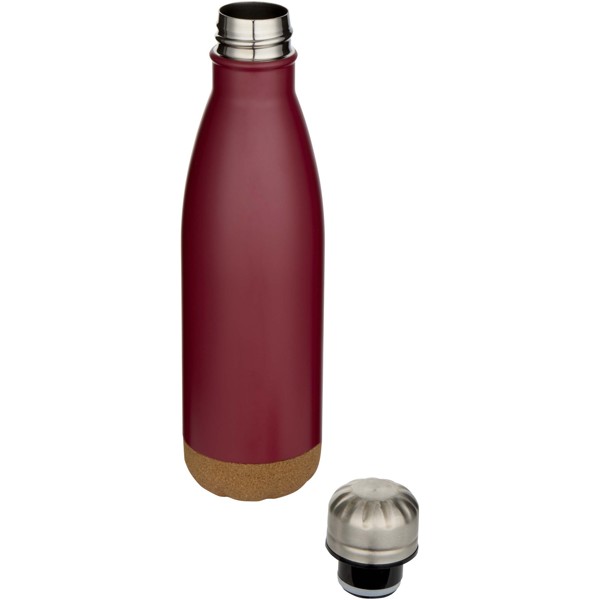 Cove 500 ml double wall vacuum insulated stainless steel water bottle with cork details - Red