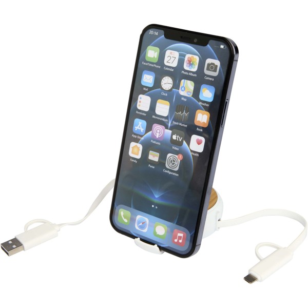 Chechia 5-in-1 recycled plastic 100 cm retractable data sync and 45W fast charge cable - White