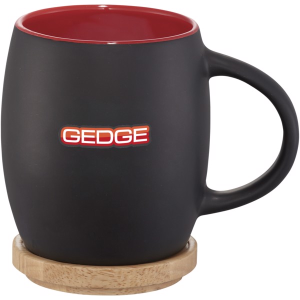 Hearth 400 ml ceramic mug with wooden coaster - Black / Red