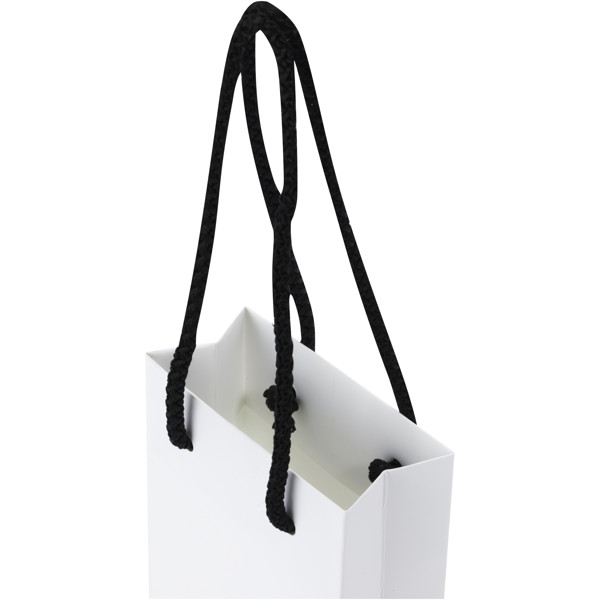 Handmade 170 g/m2 integra paper bag with plastic cord handles - 9.5 x 4 x 17 cm - White / Black