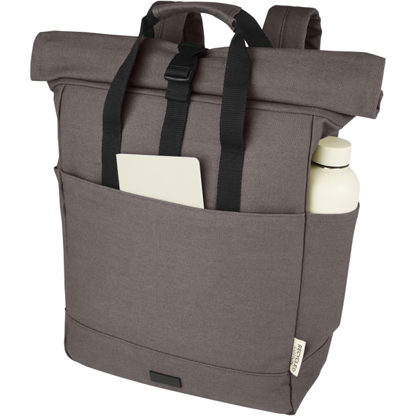 Joey 15” GRS recycled canvas rolltop laptop backpack 15L - Grey