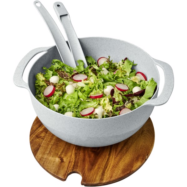 Lucha wheat straw salad bowl with servers - Grey