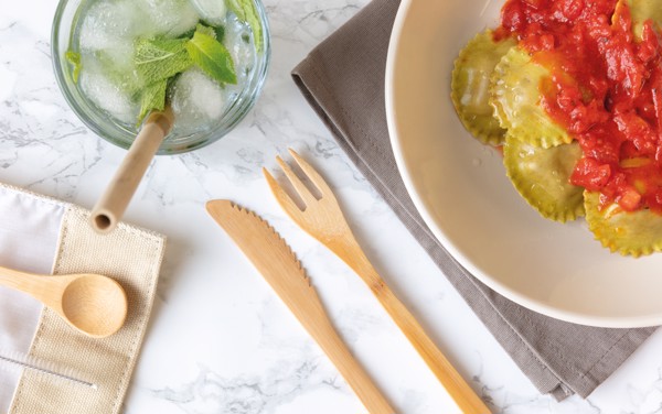 Reusable bamboo travel cutlery set