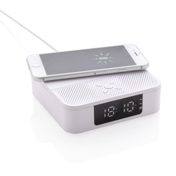 Wireless charging speaker with time display - White