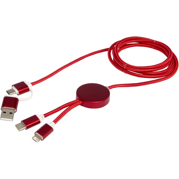 Alasia 5-in-1 recycled aluminium and plastic 150 cm data sync and 27W fast charge cable - Red