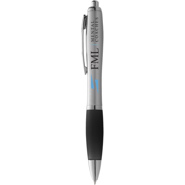Bolígrafo plateado con empuñadura de color "Nash" - Plateado / Negro intenso