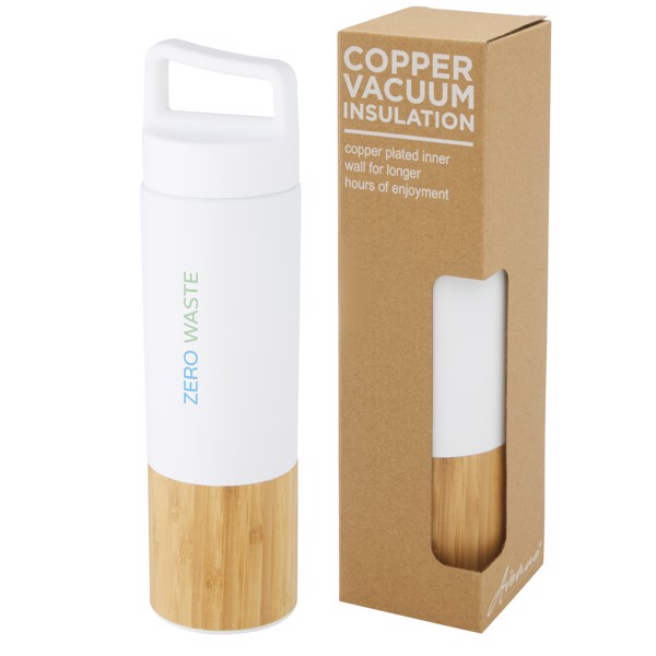 Torne 540 ml copper vacuum insulated stainless steel bottle with bamboo outer wall - White