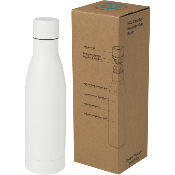 Vasa 500 ml RCS certified recycled stainless steel copper vacuum insulated bottle - White