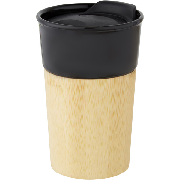 Pereira 320 ml porcelain mug with bamboo outer wall - Shiny Black