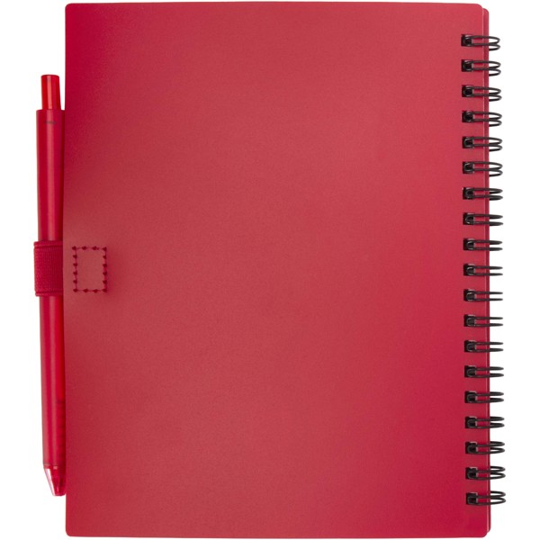 Niove recycled plastic soft cover notebook and ballpoint pen set (blue ink) - Red