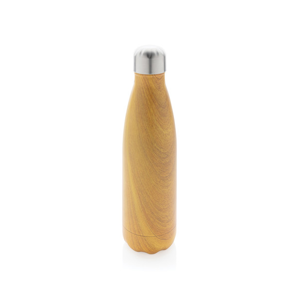 Vacuum insulated stainless steel bottle with wood print - Yellow