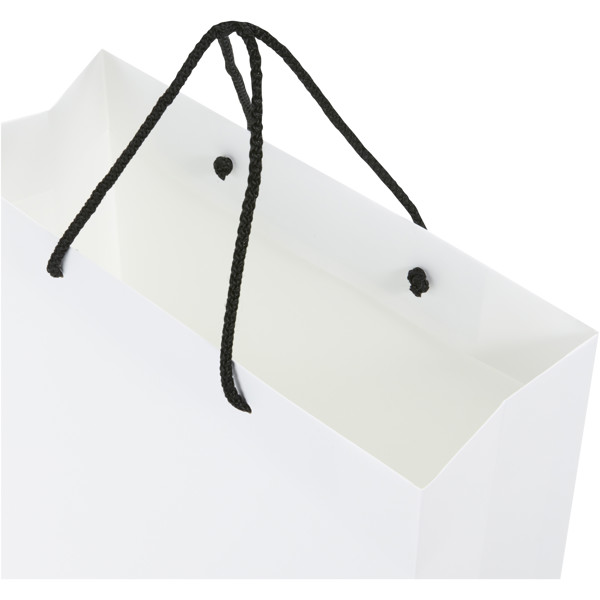Handmade 170 g/m2 integra paper bag with plastic cord handles - 31 x 12 x 41 cm - White / Black
