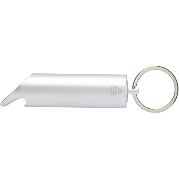 Flare RCS recycled aluminium IPX LED light and bottle opener with keychain - Silver