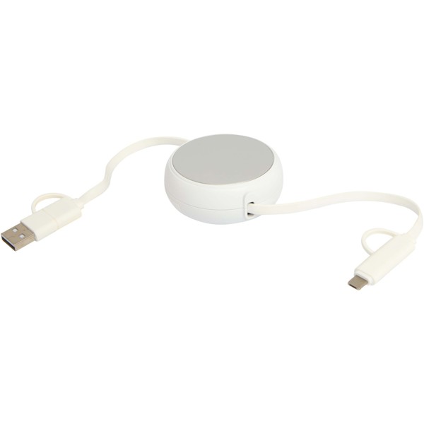 Alasia 5-in-1 100 cm recycled plastic and aluminium retractable data sync and 45W fast charge cable - Silver