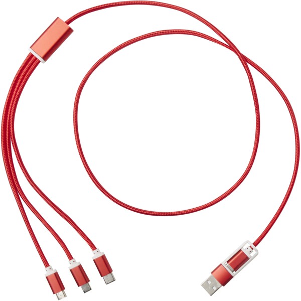 Versatile 5-1 recycled aluminium charging cable - Red