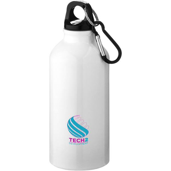 Oregon 400 ml RCS certified recycled aluminium water bottle with carabiner - White