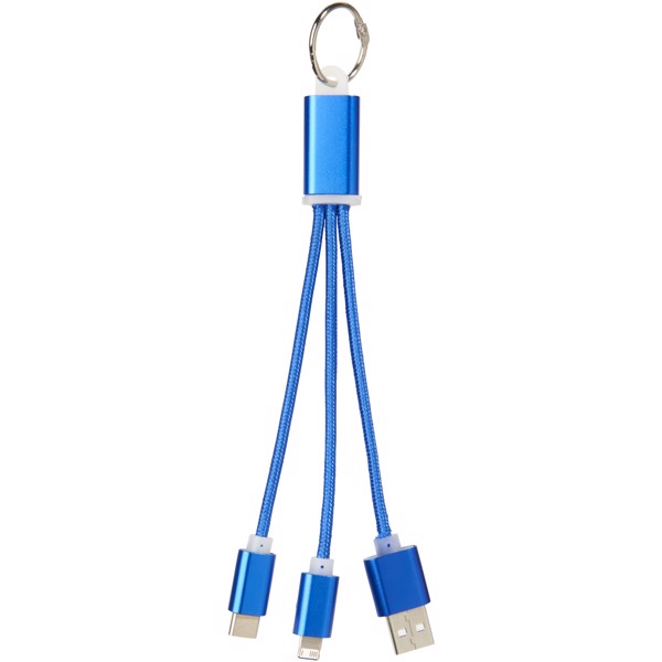 Metal 3-in-1 charging cable with keychain - Royal blue