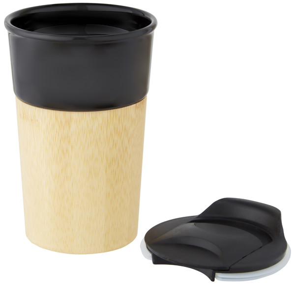 Pereira 320 ml porcelain mug with bamboo outer wall - Shiny Black