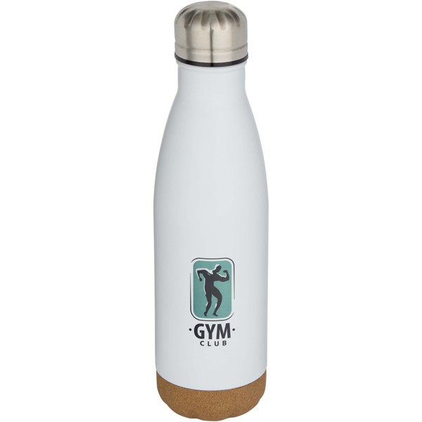 Cove 500 ml double wall vacuum insulated stainless steel water bottle with cork details - White